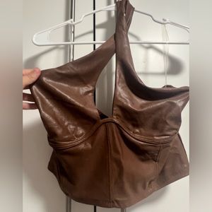 Brown Faux Leather Naked Wardrobe Halter Top